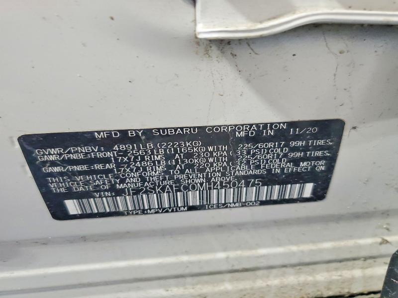 Aukcja sprzedaży 2021 Subaru Forester, vin: JF2SKAFC0MH450475, numer aukcji: 50404576