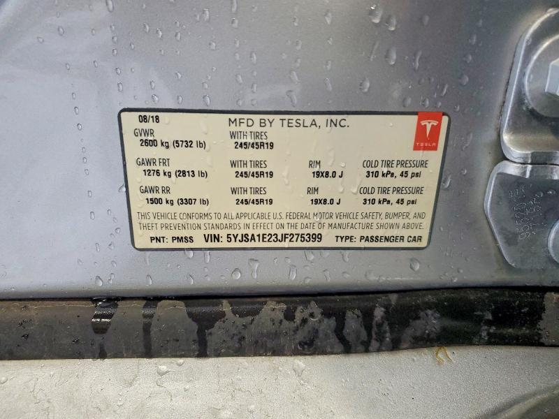 Aukcja sprzedaży 2018 Tesla Model S, vin: 5YJSA1E23JF275399, numer aukcji: 51303086