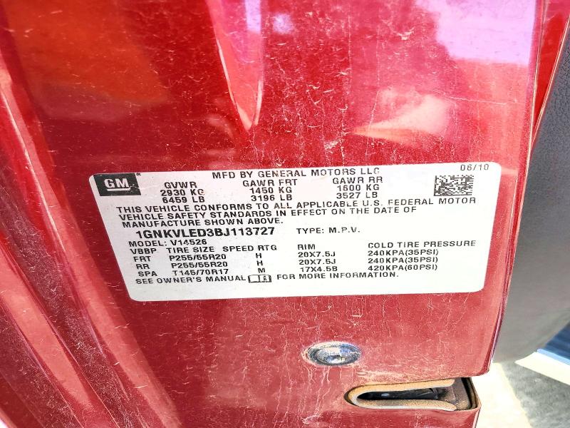 Aukcja sprzedaży 2011 Chevrolet Traverse, vin: 1GNKVLED3BJ113727, numer aukcji: 50611236