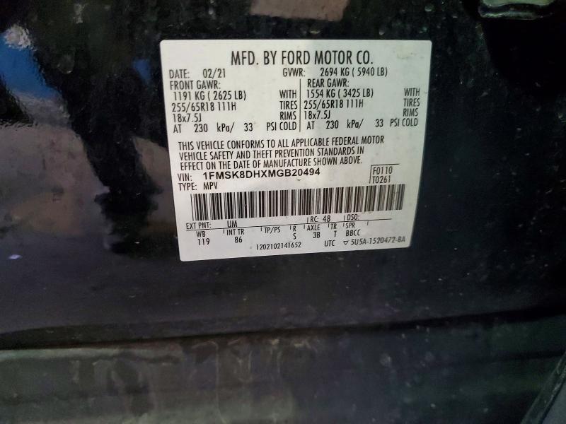 Продажа на аукционе авто 2021 Ford Explorer Xlt 4wd, vin: 1FMSK8DHXMGB20494, номер лота: 49264696