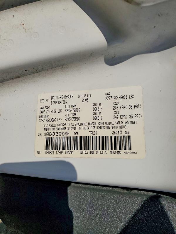50148426 :رقم المزاد ، 1D7HE42K95S251000 vin ، 2005 Dodge Dakota مزاد بيع