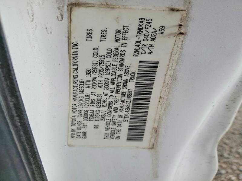 2003 Toyota Tacoma მანქანა იყიდება აუქციონზე, vin: 5TENL42N83Z198697, აუქციონის ნომერი: 49948486