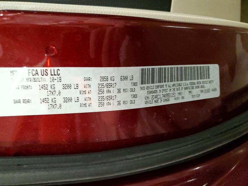 46480806 :رقم المزاد ، 2C4RC1L74KR551151 vin ، 2019 Chrysler Pacifica مزاد بيع