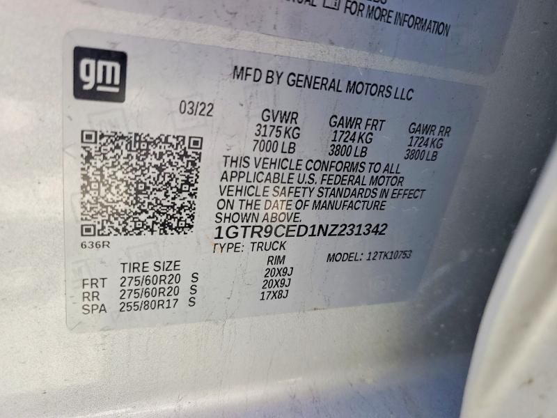 Продаж на аукціоні авто 2022 Gmc Sierra Limited, vin: 1GTR9CED1NZ231342, номер лоту: 51491256