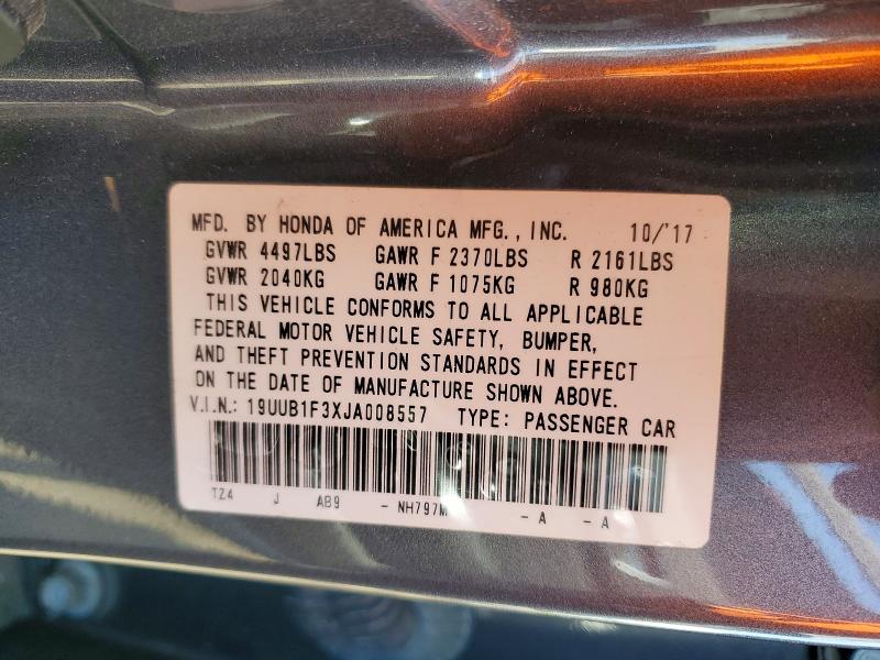 2018 Acura Tlx მანქანა იყიდება აუქციონზე, vin: 19UUB1F3XJA008557, აუქციონის ნომერი: 50064446
