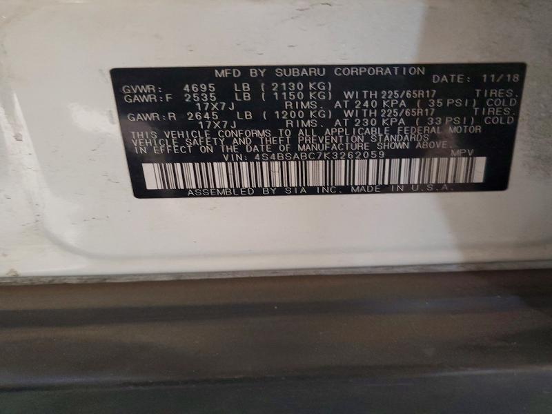 Aukcja sprzedaży 2019 Subaru Outback, vin: 4S4BSABC7K3262059, numer aukcji: 50102876