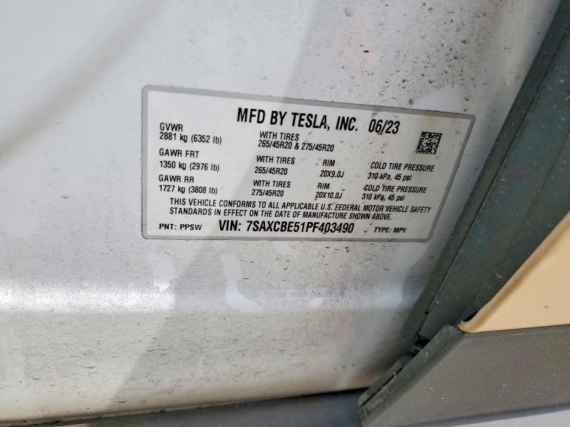 50727276 :رقم المزاد ، 7SAXCBE51PF403490 vin ، 2023 Tesla Model X مزاد بيع