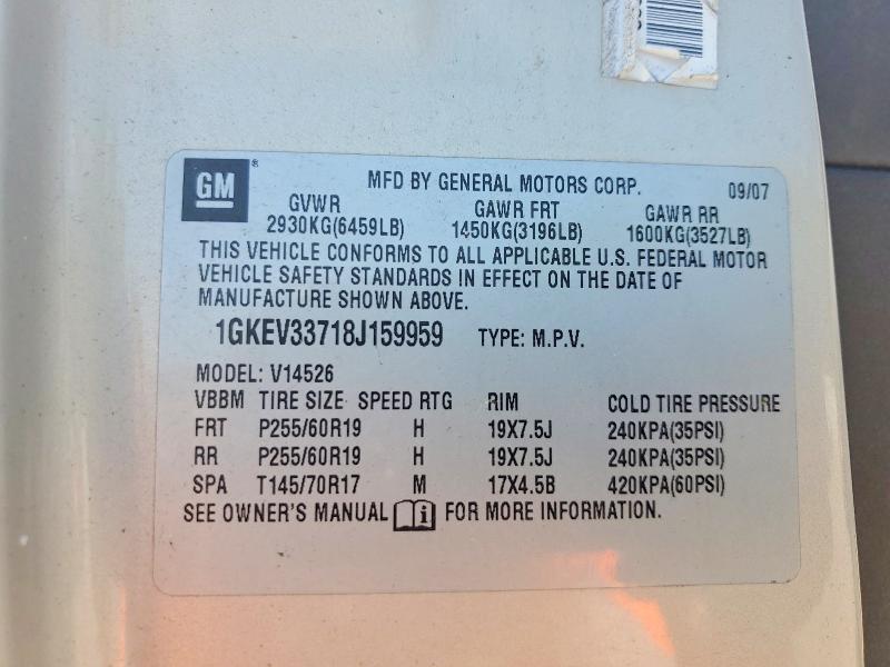 Aukcja sprzedaży 2008 Gmc Acadia, vin: 1GKEV33718J159959, numer aukcji: 49631506