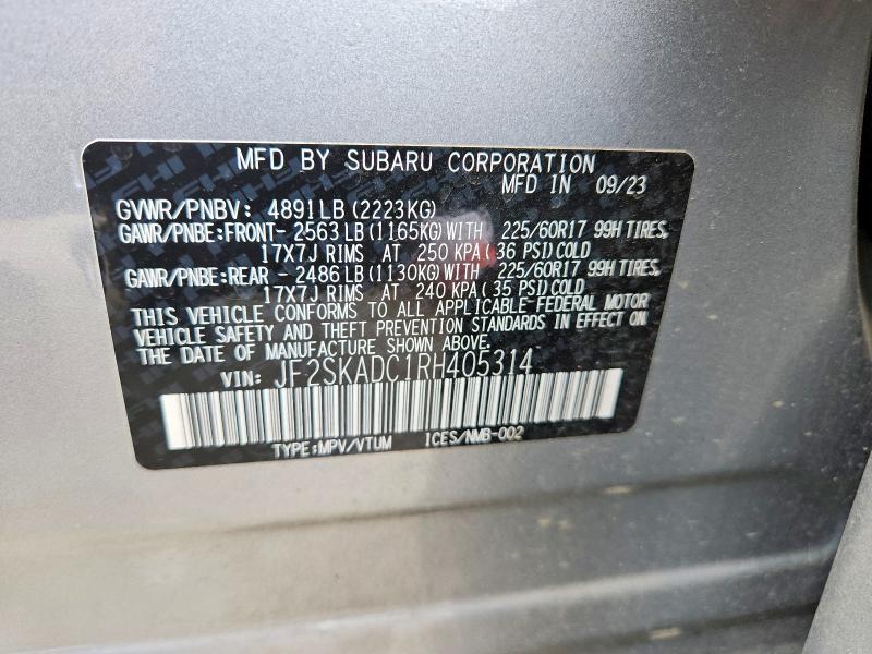 48850756 :رقم المزاد ، JF2SKADC1RH405314 vin ، 2024 Subaru Forester مزاد بيع