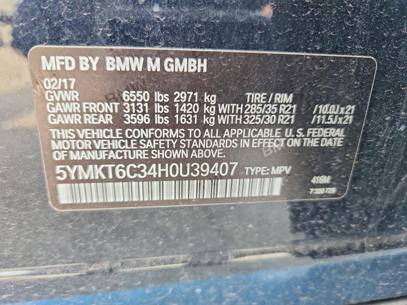 2017 Bmw X5 მანქანა იყიდება აუქციონზე, vin: 5YMKT6C34H0U39407, აუქციონის ნომერი: 52007336