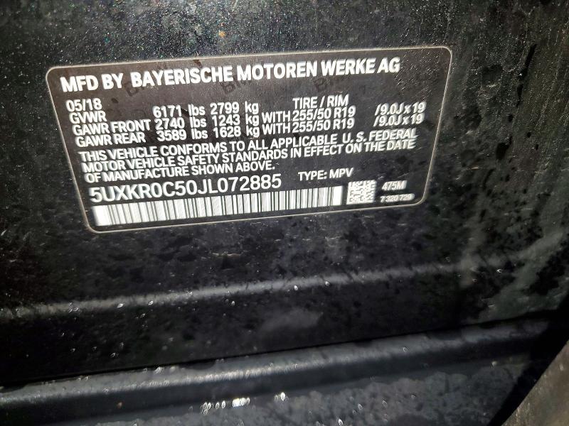 49978246 :رقم المزاد ، 5UXKR0C50JL072885 vin ، 2018 Bmw X5 مزاد بيع