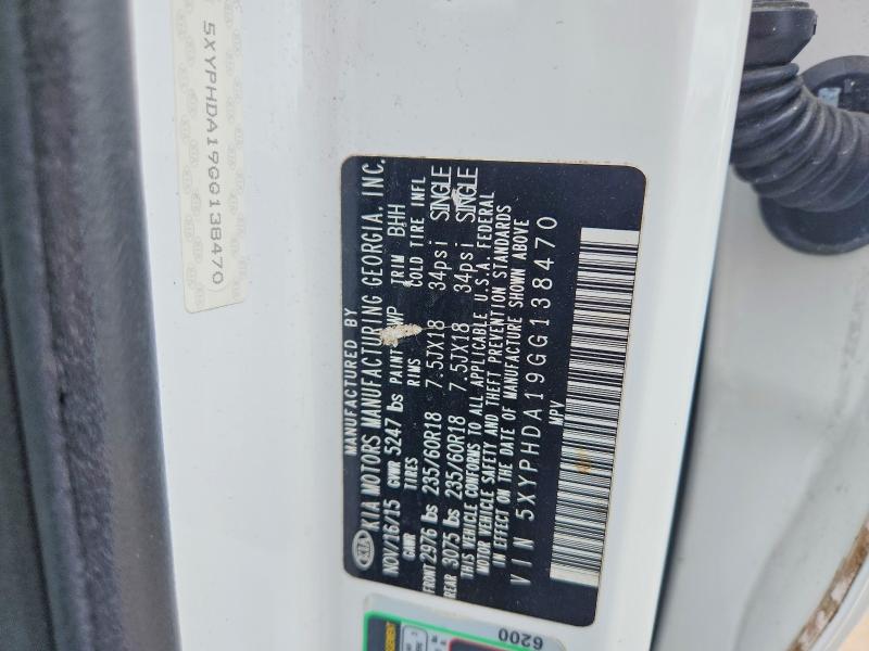 Aukcja sprzedaży 2016 Kia Sorento, vin: 5XYPHDA19GG138470, numer aukcji: 51151096