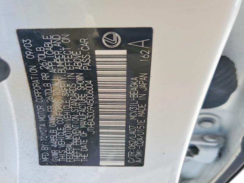 Продаж на аукціоні авто 2004 Lexus Es, vin: JTHBA30G945006004, номер лоту: 51699206