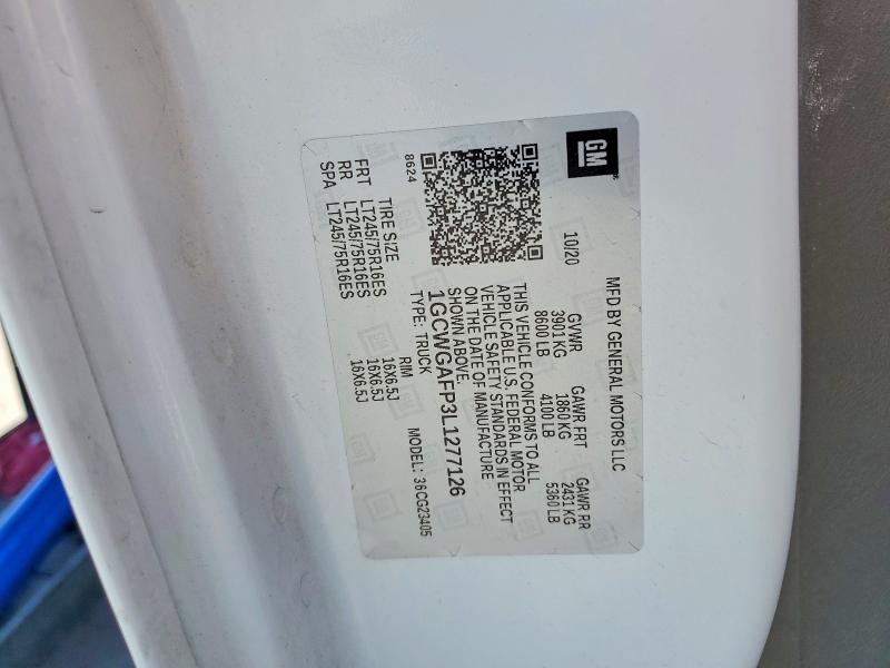 Продажа на аукционе авто 2020 Chevrolet Express G2500, vin: 1GCWGAFP3L1277126, номер лота: 51306416
