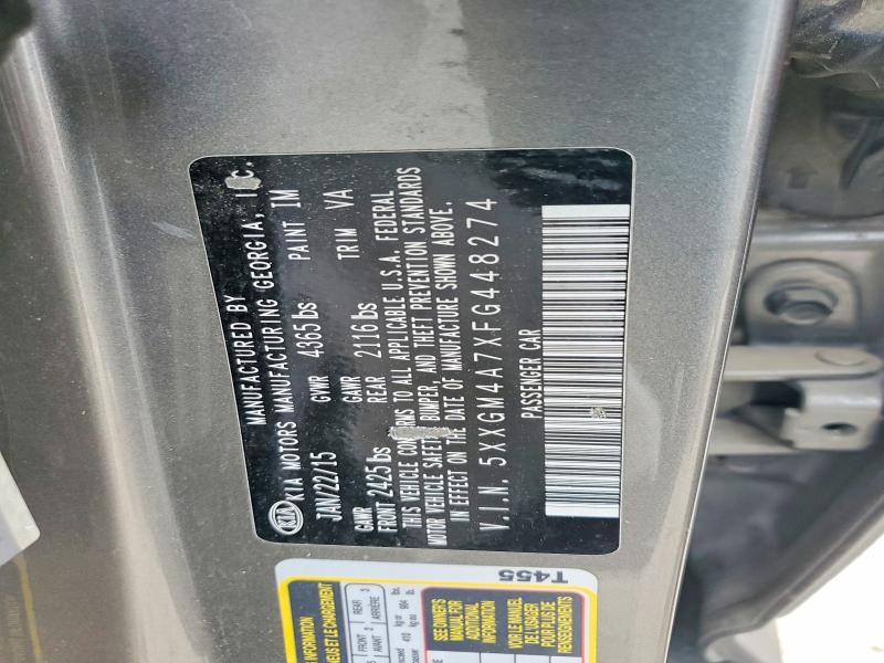 Auction sale of the 2015 Kia Optima, vin: 5XXGM4A7XFG448274, lot number: 51821606