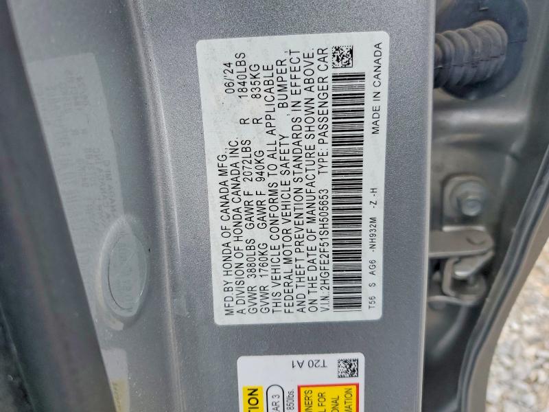 Продаж на аукціоні авто 2025 Honda Civic, vin: 2HGFE2F51SH505653, номер лоту: 49954906