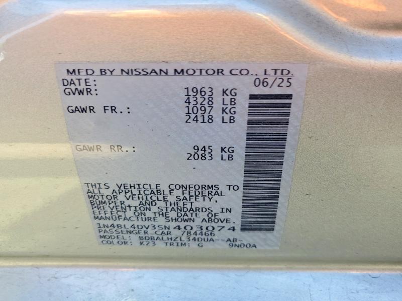 49461806 :رقم المزاد ، 1N4BL4DV3SN403074 vin ، 2025 Nissan Altima مزاد بيع
