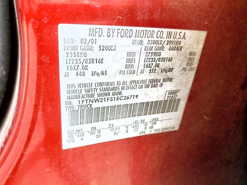 46620436 :رقم المزاد ، 1FTNW21F51EC26719 vin ، 2001 Ford F250 مزاد بيع