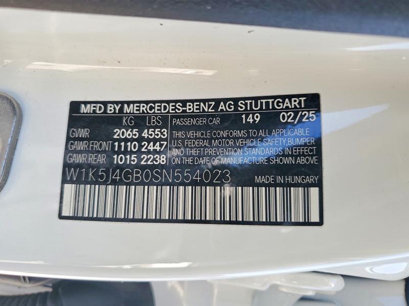 2025 Mercedes-benz Cla მანქანა იყიდება აუქციონზე, vin: W1K5J4GB0SN554023, აუქციონის ნომერი: 49234746