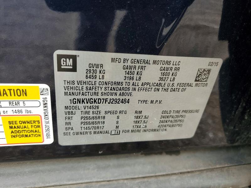 Продаж на аукціоні авто 2015 Chevrolet Traverse, vin: 1GNKVGKD7FJ292484, номер лоту: 51630396