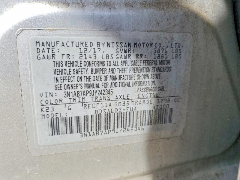 51187676 :رقم المزاد ، 3N1AB7AP9JY242346 vin ، 2018 Nissan Sentra مزاد بيع
