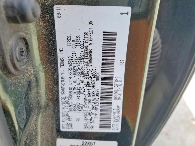 50399946 :رقم المزاد ، 5TFUY5F12CX210697 vin ، 2012 Toyota Tundra مزاد بيع