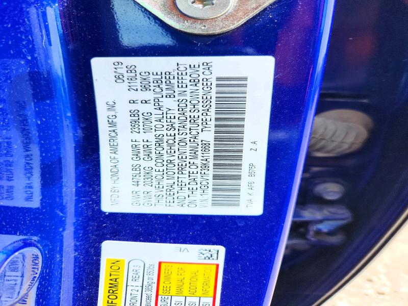 Aukcja sprzedaży 2019 Honda Accord, vin: 1HGCV1F39KA116687, numer aukcji: 51660466