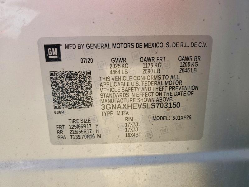 Продаж на аукціоні авто 2020 Chevrolet Equinox, vin: 3GNAXHEV5LS703150, номер лоту: 51304886