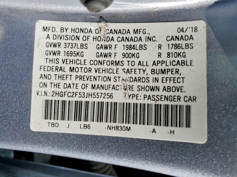 Продаж на аукціоні авто 2018 Honda Civic, vin: 2HGFC2F53JH557256, номер лоту: 50699216