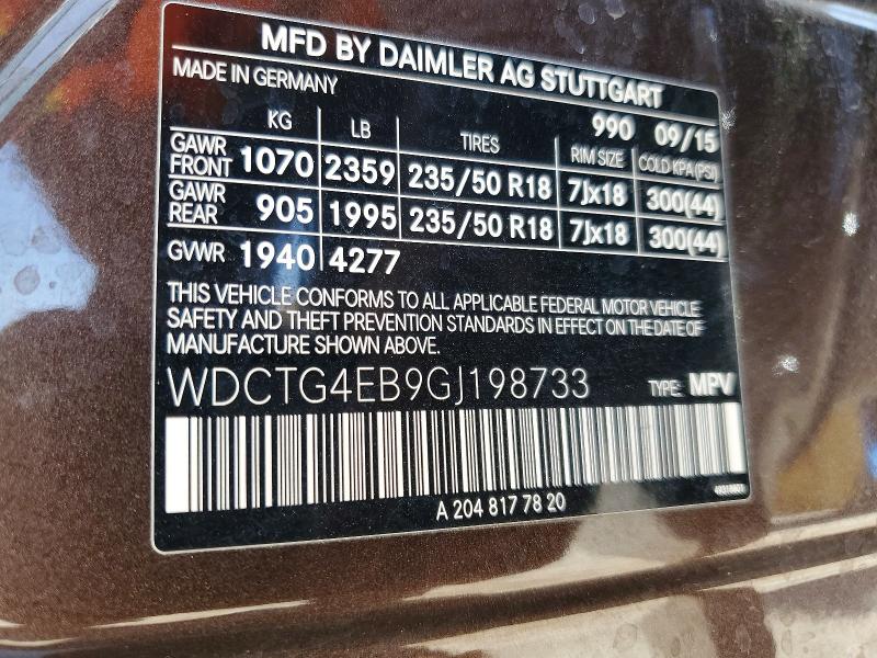 2016 Mercedes-benz Gla მანქანა იყიდება აუქციონზე, vin: WDCTG4EB9GJ198733, აუქციონის ნომერი: 50088606