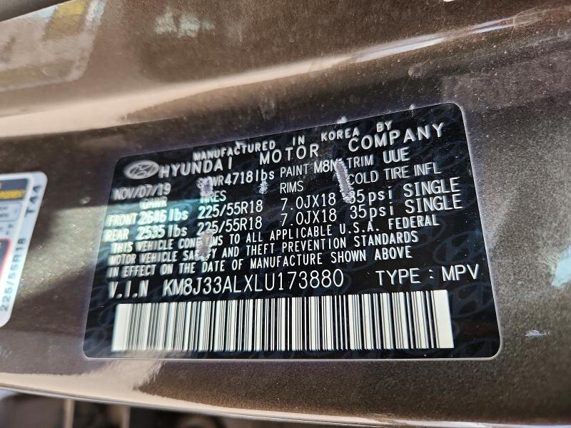 51027976 :رقم المزاد ، KM8J33ALXLU173880 vin ، 2020 Hyundai Tucson مزاد بيع