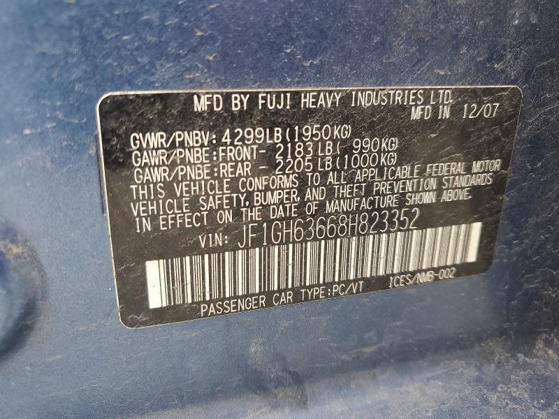 49514976 :رقم المزاد ، JF1GH63668H823352 vin ، 2008 Subaru Impreza مزاد بيع