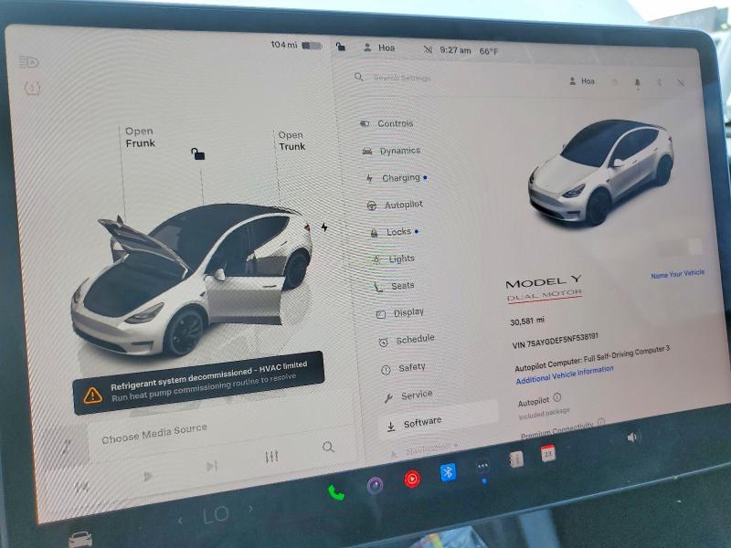 50975046 :رقم المزاد ، 7SAYGDEF5NF538191 vin ، 2022 Tesla Model Y مزاد بيع