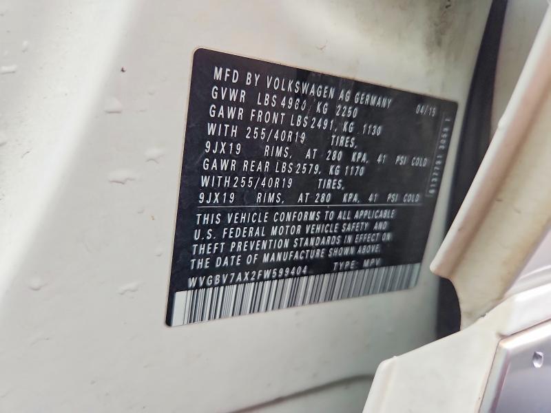 50912196 :رقم المزاد ، WVGBV7AX2FW599404 vin ، 2015 Volkswagen Tiguan مزاد بيع