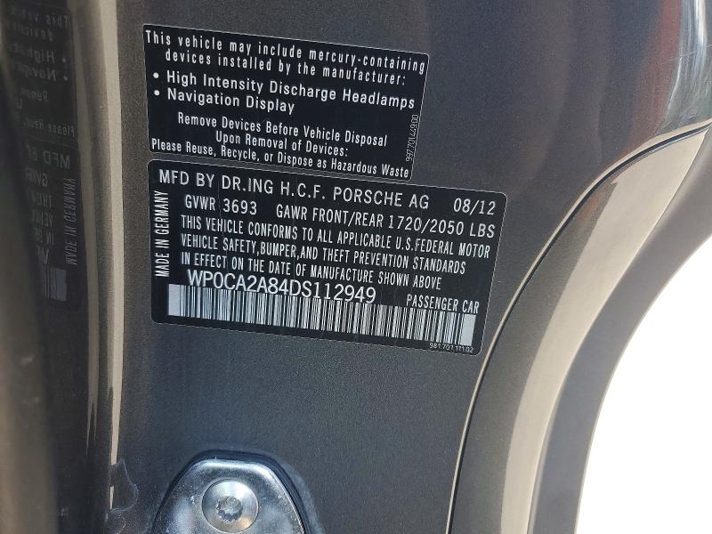 Продажа на аукционе авто 2013 Porsche Boxster, vin: WP0CA2A84DS112949, номер лота: 48851186