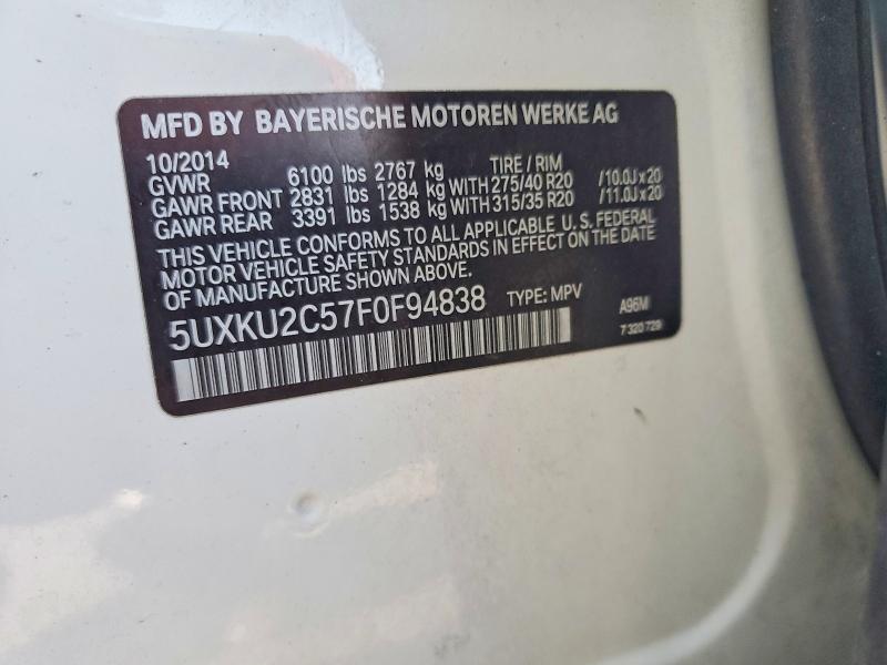 48738066 :رقم المزاد ، 5UXKU2C57F0F94838 vin ، 2015 Bmw X6 مزاد بيع