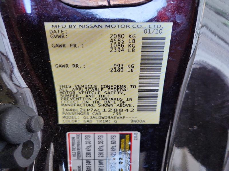 50414756 :رقم المزاد ، 1N4BL2EP7AC128842 vin ، 2010 Nissan Altima مزاد بيع