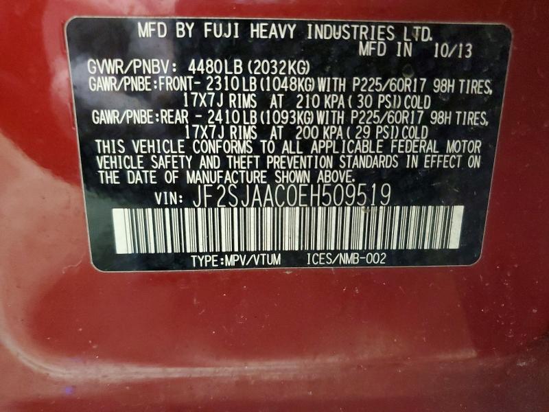 Продаж на аукціоні авто 2014 Subaru Forester, vin: JF2SJAAC0EH509519, номер лоту: 51064726