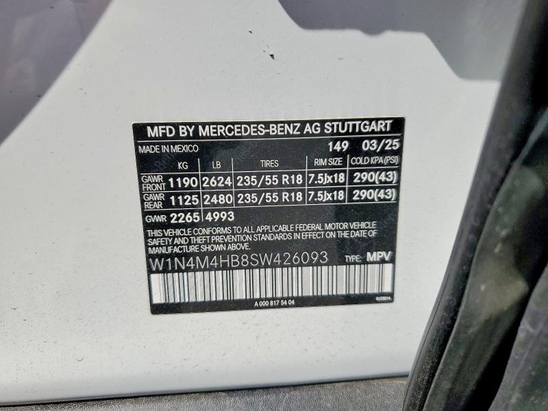 2025 Mercedes-benz Glb მანქანა იყიდება აუქციონზე, vin: W1N4M4HB8SW426093, აუქციონის ნომერი: 52177996