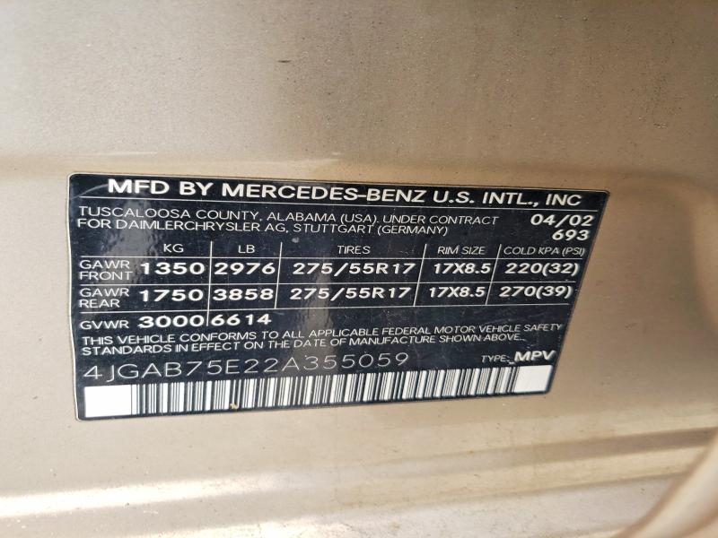 Aukcja sprzedaży 2002 Mercedes-benz Ml, vin: 4JGAB75E22A355059, numer aukcji: 51772876