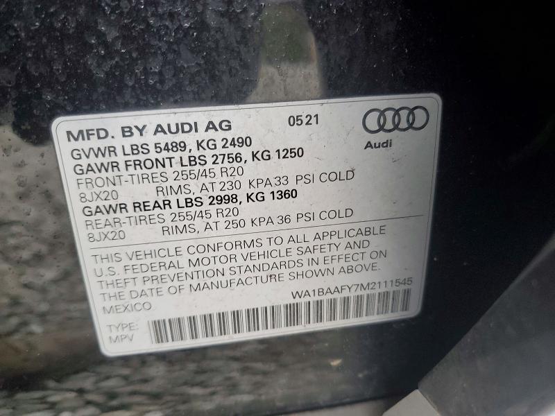 Продажа на аукционе авто 2021 Audi Q5, vin: WA1BAAFY7M2111545, номер лота: 49627466