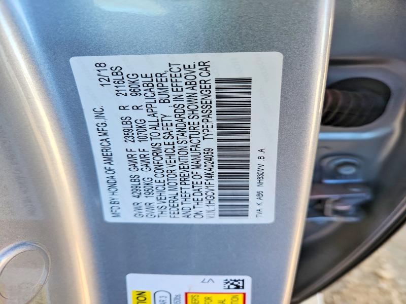 Aukcja sprzedaży 2019 Honda Accord, vin: 1HGCV1F14KA024059, numer aukcji: 49227326