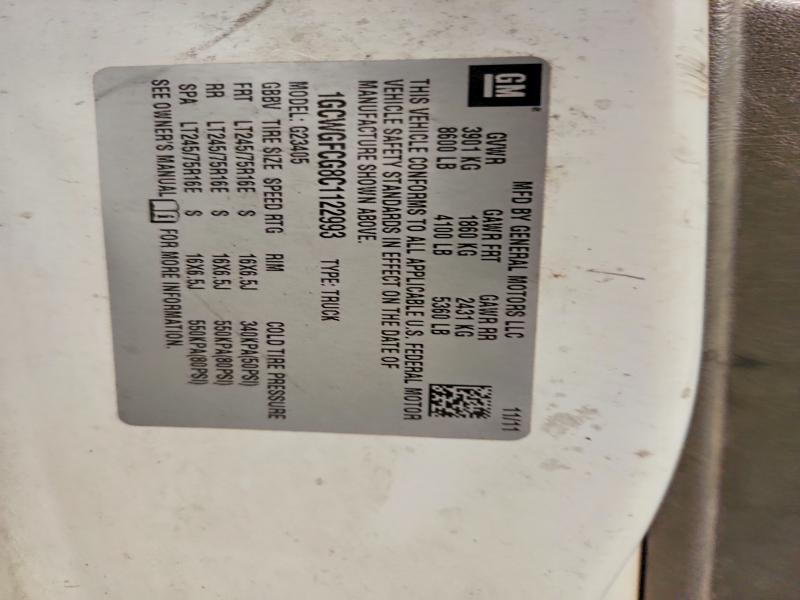 2012 Chev Express G2500 მანქანა იყიდება აუქციონზე, vin: 1GCWGFCG8C1122993, აუქციონის ნომერი: 51014126
