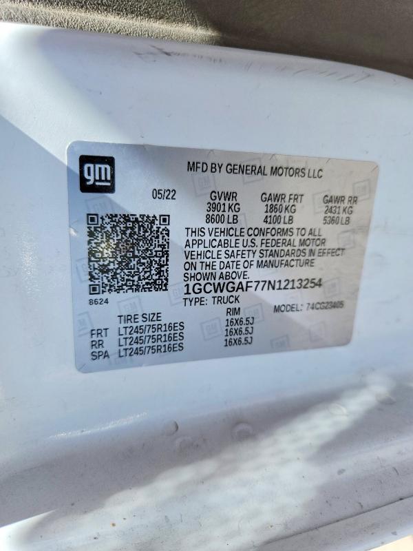 49654426 :رقم المزاد ، 1GCWGAF77N1213254 vin ، 2022 Chevrolet Express مزاد بيع