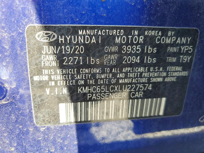 49046426 :رقم المزاد ، KMHC65LCXLU227574 vin ، 2020 Hyundai Ioniq Hybrid مزاد بيع
