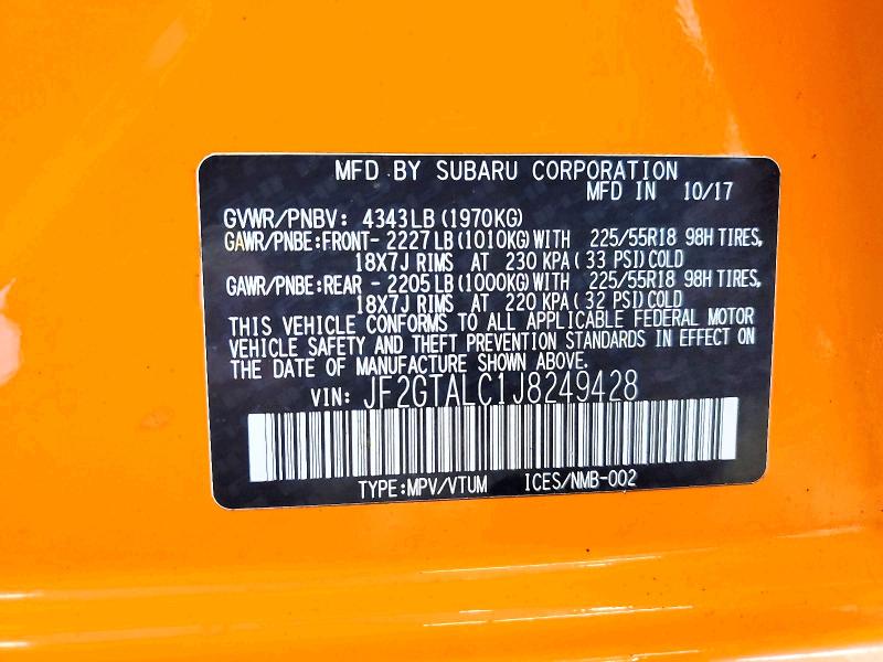 Продаж на аукціоні авто 2018 Subaru Crosstrek, vin: JF2GTALC1J8249428, номер лоту: 50307576