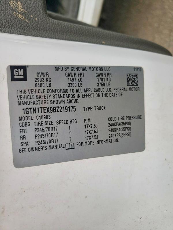 2011 Gmc Sierra მანქანა იყიდება აუქციონზე, vin: 1GTN1TEX9BZ219175, აუქციონის ნომერი: 48339226