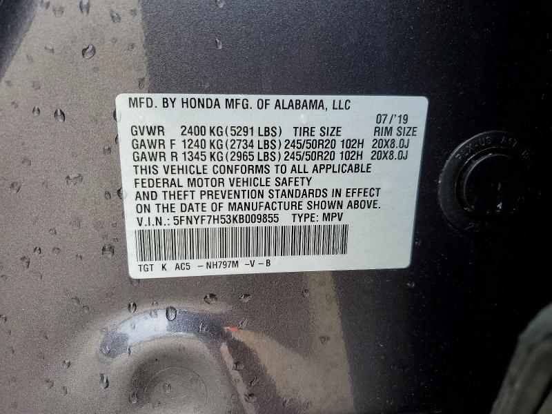 Aukcja sprzedaży 2019 Honda Passport, vin: 5FNYF7H53KB009855, numer aukcji: 51679586