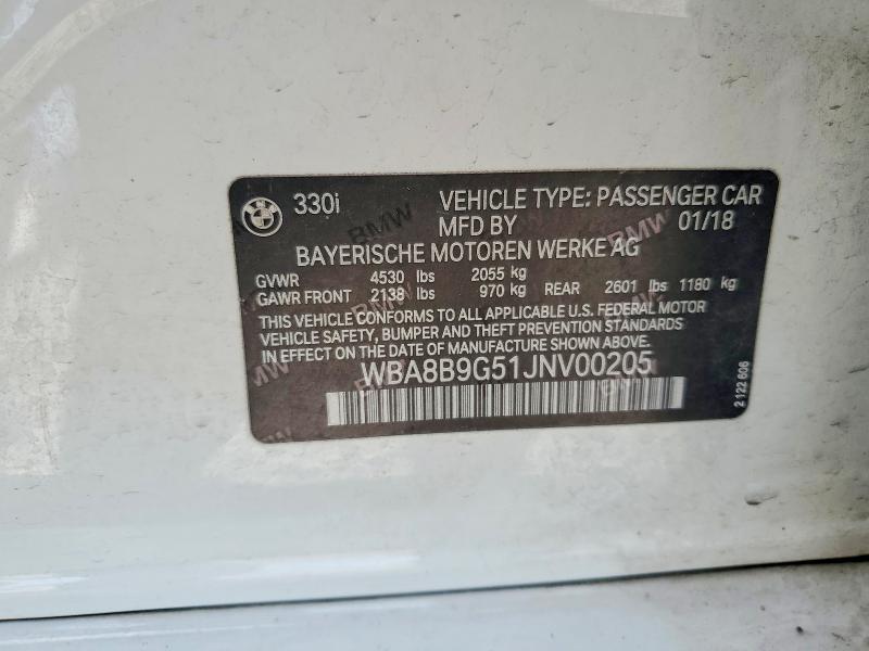 49081016 :رقم المزاد ، WBA8B9G51JNV00205 vin ، 2018 Bmw 330 مزاد بيع