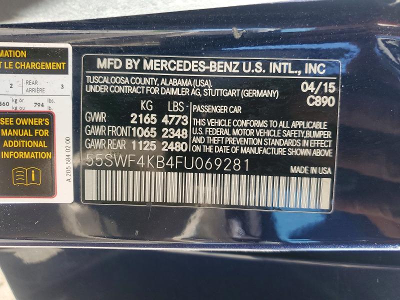 Продажа на аукционе авто 2015 Mercedes-benz C-class C300 4matic, vin: 55SWF4KB4FU069281, номер лота: 50838986